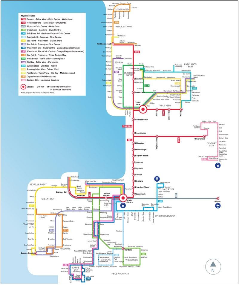 كيب تاون myciti حافلة خريطة الطريق ، 