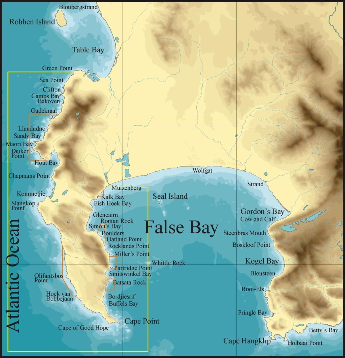 الخريطة خليج false كيب تاون