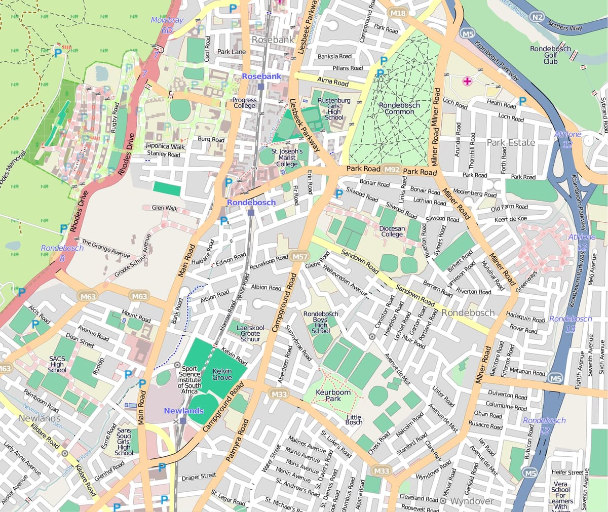 خريطة rondebosch كيب تاون